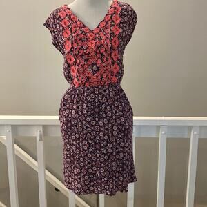 Skies are Blue Navy / Coral Floral V-Neck Dress with Pockets Size XS